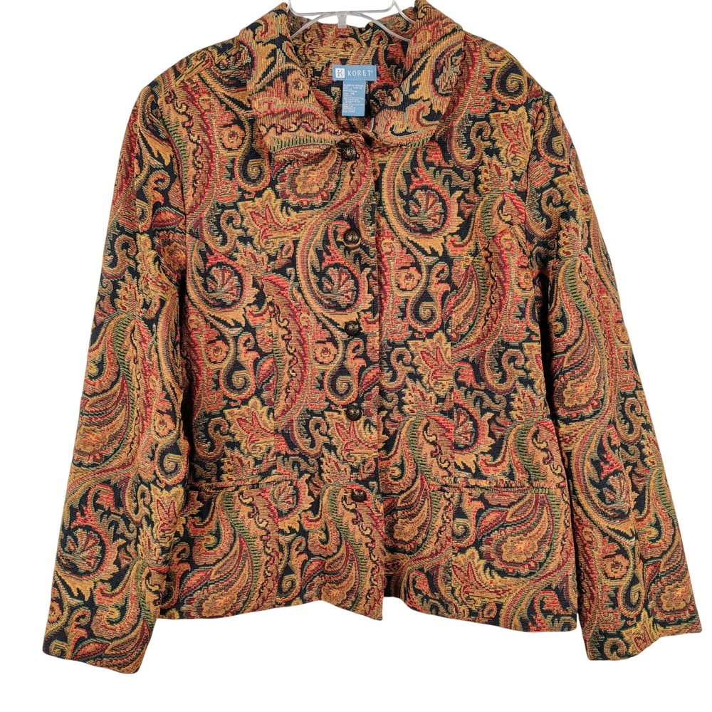 NWT Koret Womens SZ 16 Surrey Lane Paisley Tapestry Blazer Multicolor Woven Core